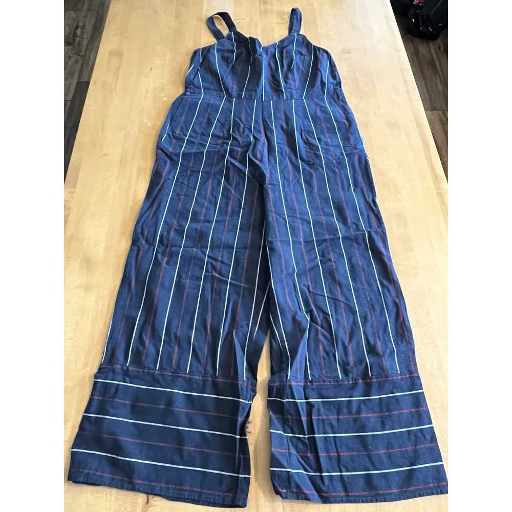 Universal Thread Jumpsuit Women's Sz M Blue White Red Striped 100% Cotton